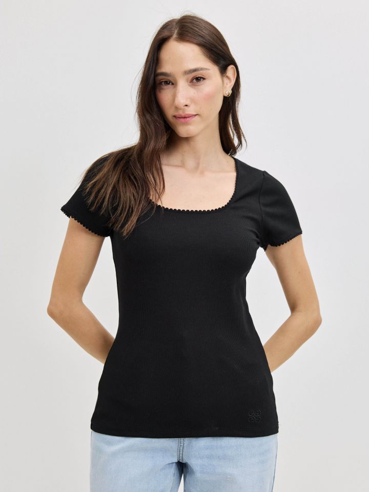 חולצה ריב מרובע PROMO בצבע שחור