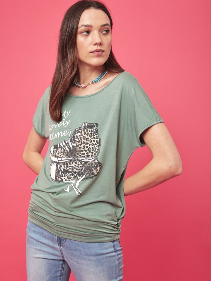 חולצה נעליים יהלומים בצבע ירוק גולברי