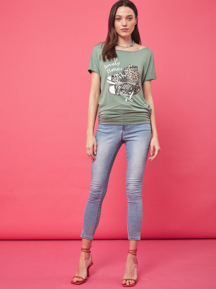 חולצה נעליים יהלומים בצבע ירוק גולברי