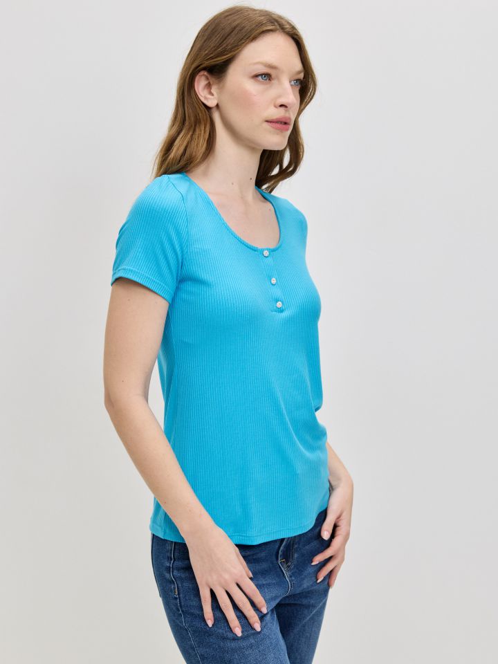 חולצה שינה כפתורים PROMO בצבע טורקיז