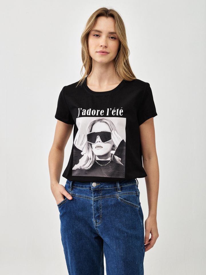 חולצה דפוס משקפיים PROMO בצבע שחור