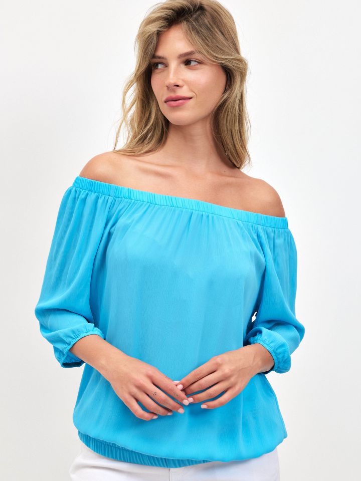 חולצה בלון שיפון בצבע טורקיז