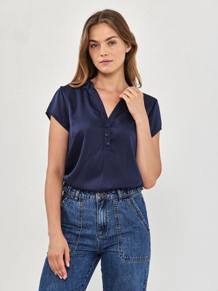 חולצה פסים שינה ללא שרוול בצבע נייבי