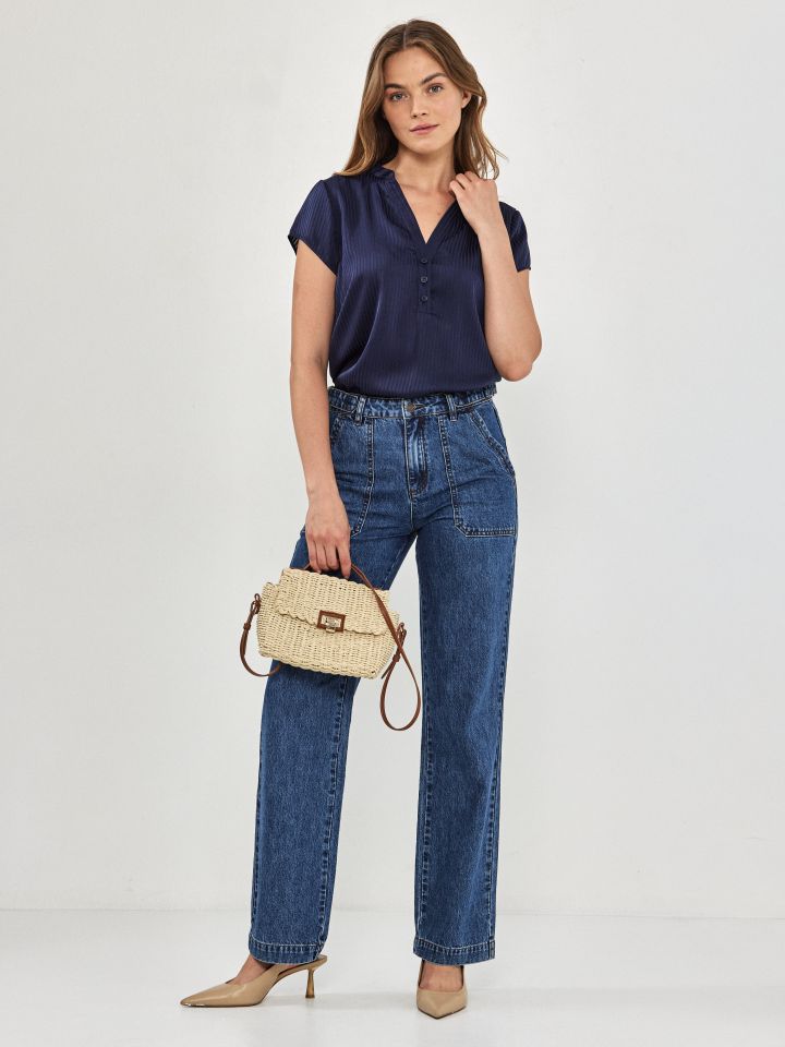 חולצה פסים שינה ללא שרוול בצבע נייבי