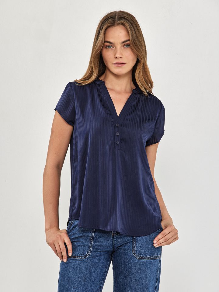 חולצה פסים שינה ללא שרוול בצבע נייבי