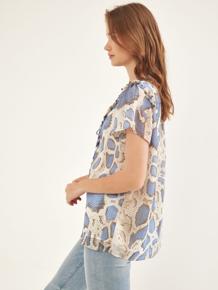 חולצה דפוס פתח שרוך בצבע תכלת