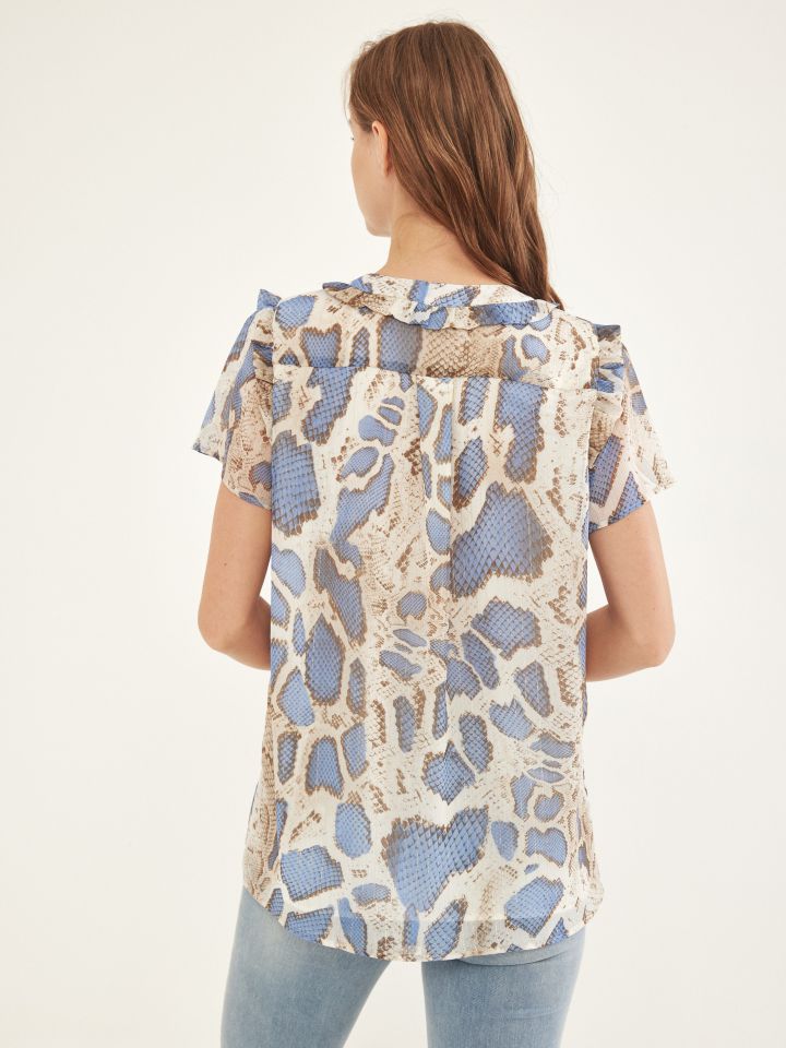 חולצה דפוס פתח שרוך בצבע תכלת