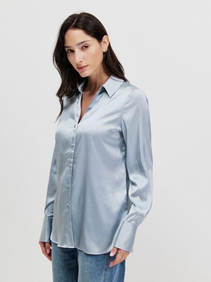 חולצה סטן ROMI PROMO בצבע אפור כסף