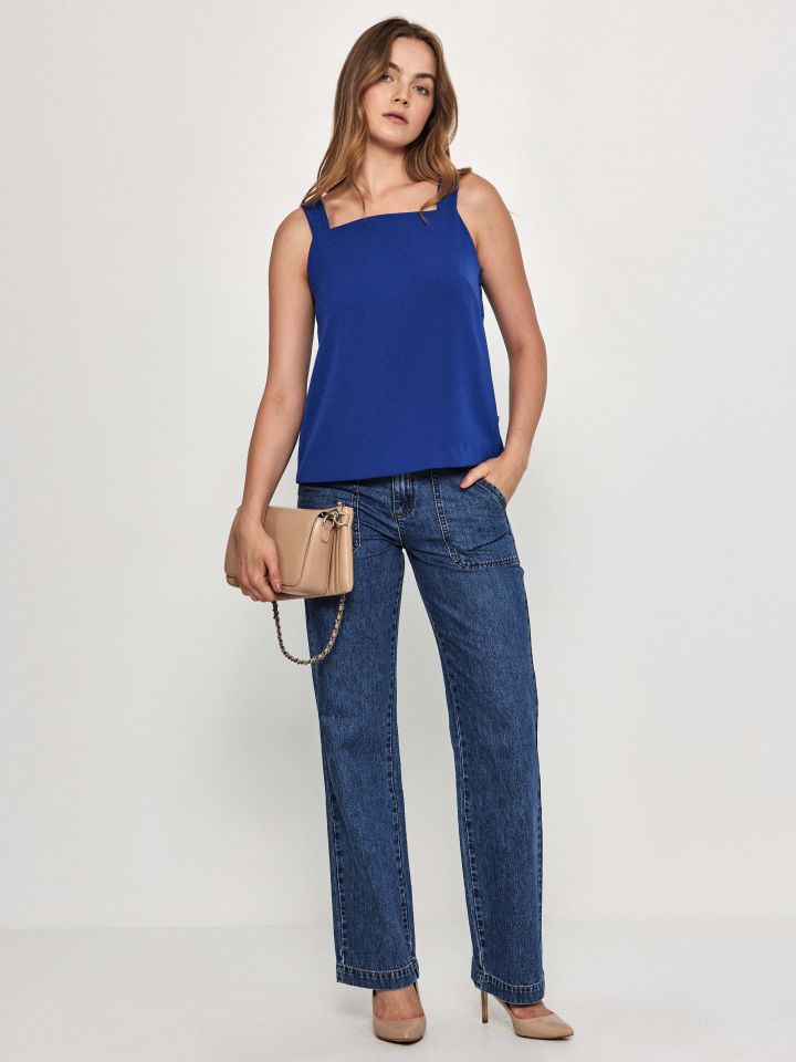 חולצה כפתורי צד בצבע כחול