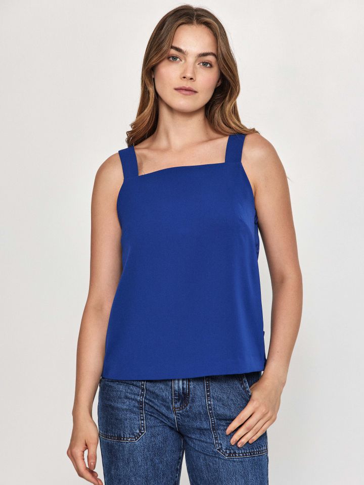 חולצה כפתורי צד בצבע כחול