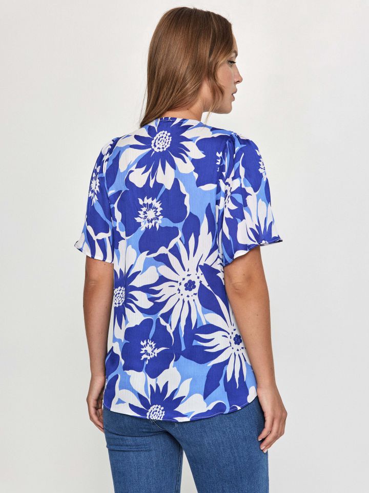 חולצה סטן V דפוס PROMO בצבע כחול רויאל