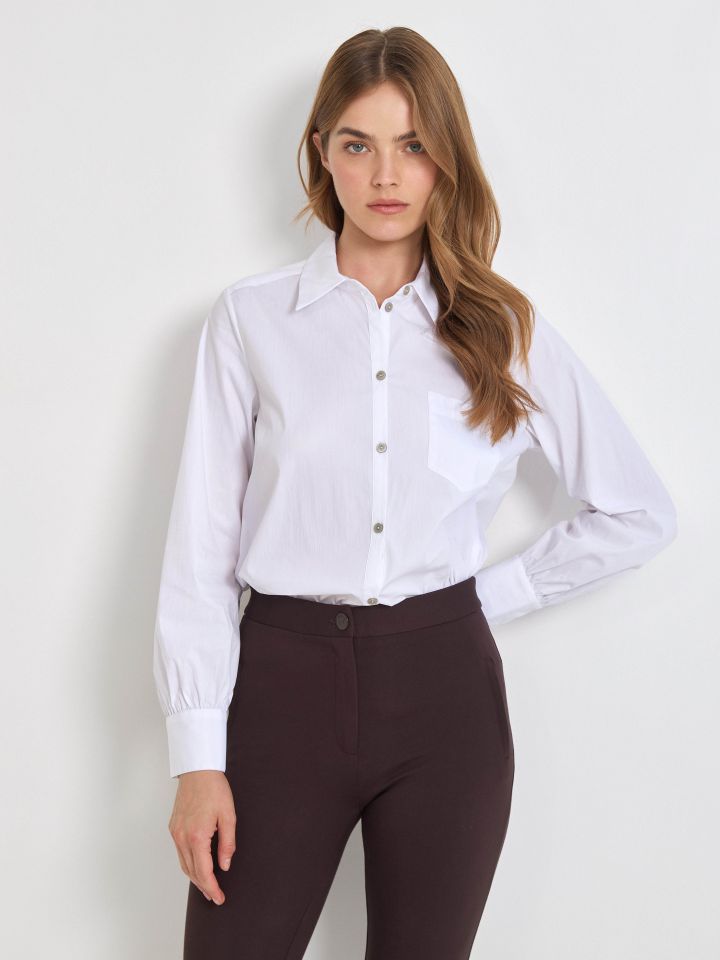 חולצה פופלין מכופתרת PROMO בצבע לבן