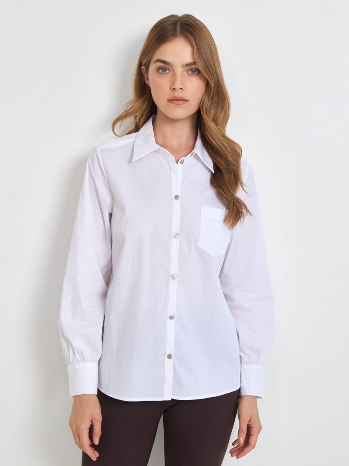 חולצה פופלין מכופתרת PROMO בצבע לבן