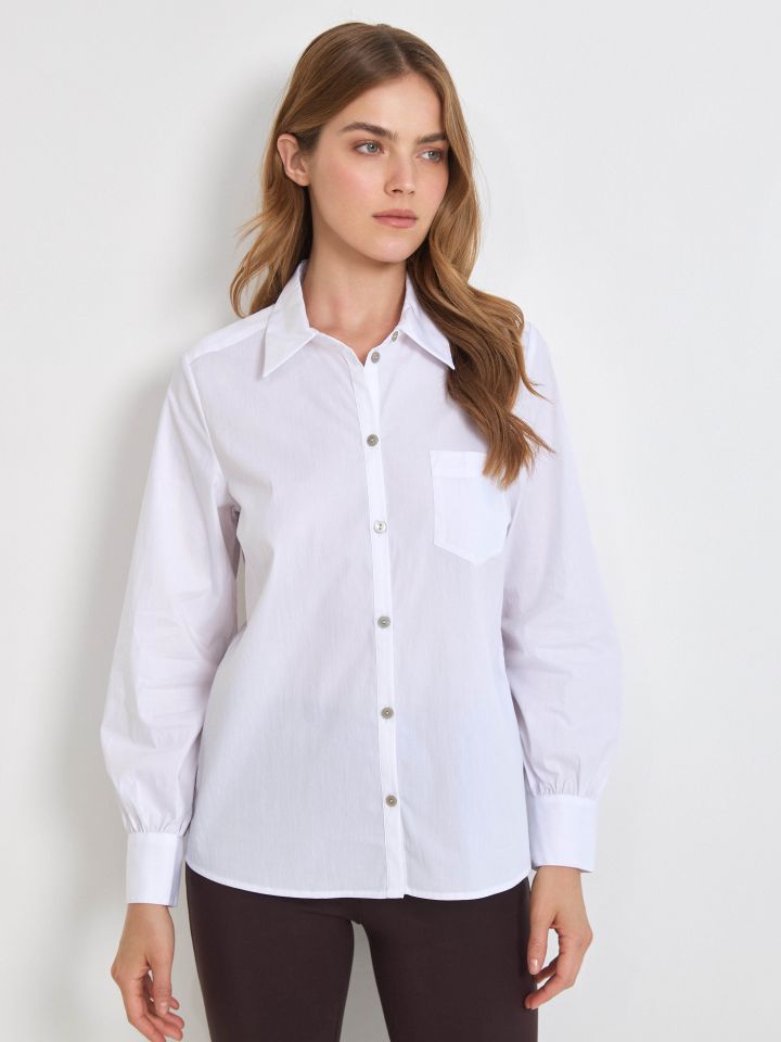 חולצה פופלין מכופתרת PROMO בצבע לבן