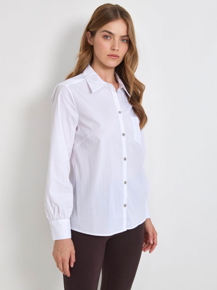 חולצה פופלין מכופתרת PROMO בצבע לבן