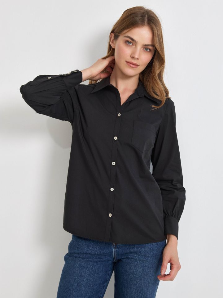 חולצה פופלין מכופתרת PROMO בצבע שחור