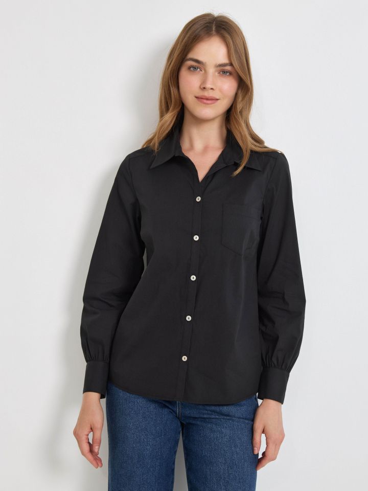 חולצה פופלין מכופתרת PROMO בצבע שחור