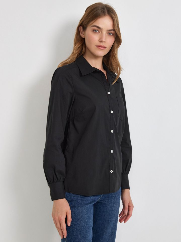 חולצה פופלין מכופתרת PROMO בצבע שחור