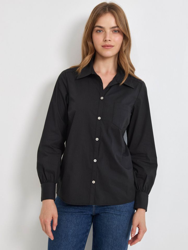 חולצה פופלין מכופתרת PROMO בצבע שחור