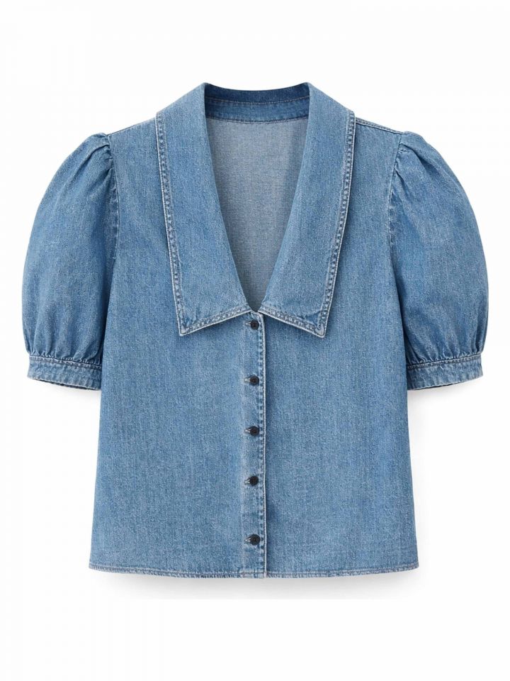 חולצה ג’ינס צוארון בצבע ג’ינס בהיר