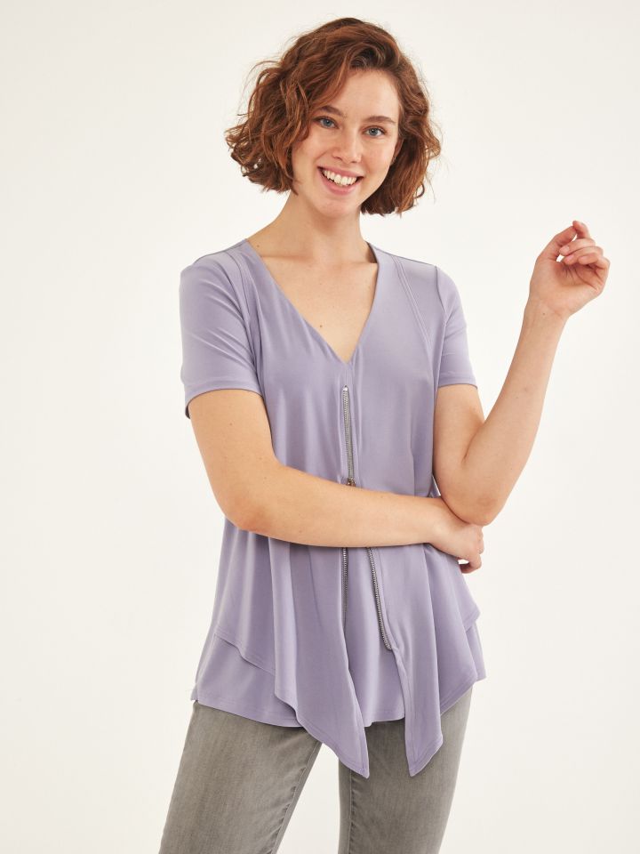 חולצה V רוכסן בצבע סגול