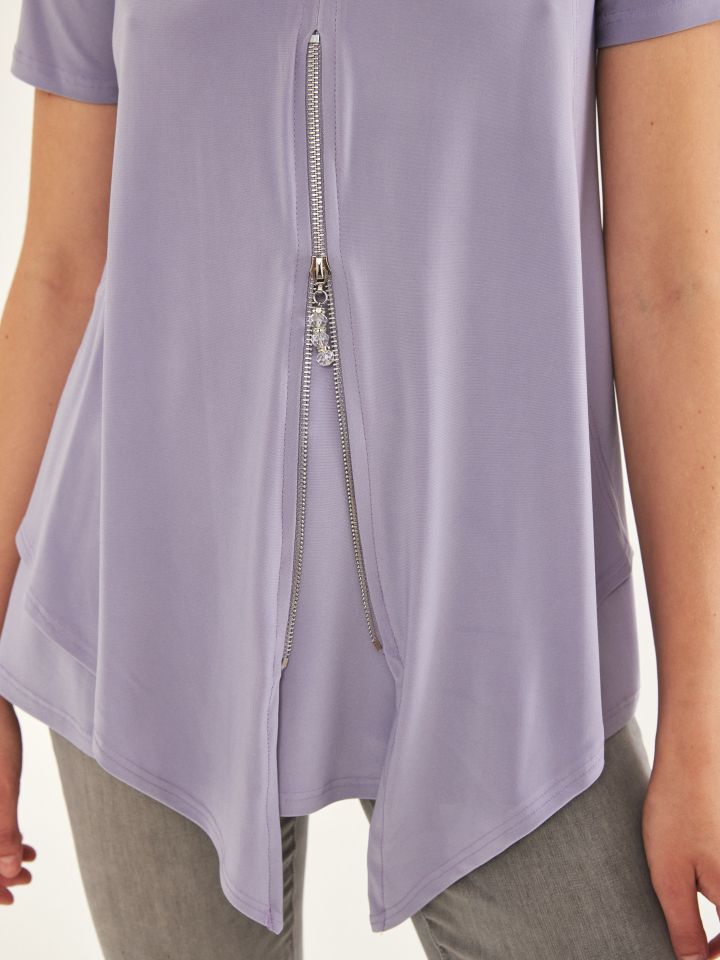 חולצה V רוכסן בצבע סגול