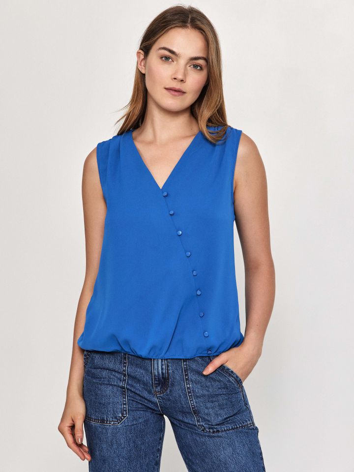 חולצה V כפתורים בצבע רויאל בינוני