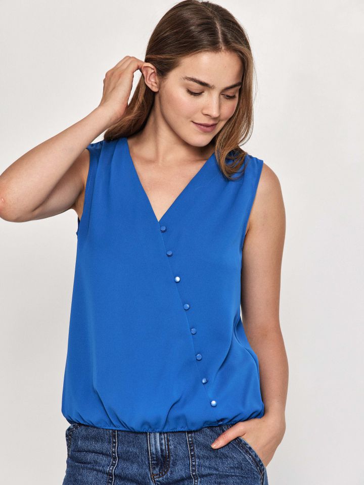 חולצה V כפתורים בצבע רויאל בינוני
