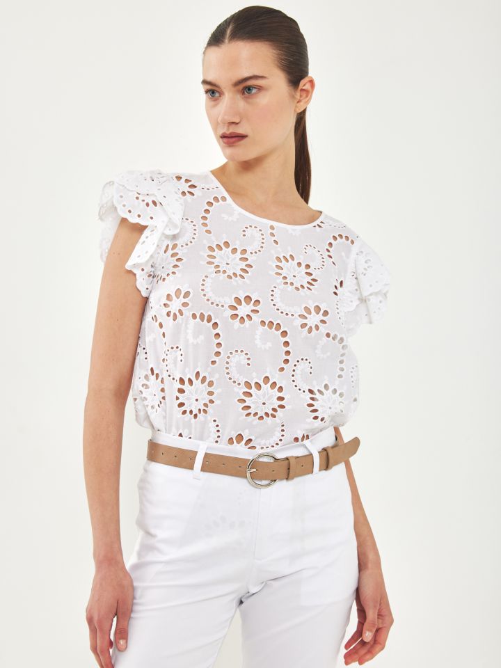 חולצה קרושה שרוול וולן בצבע לבן