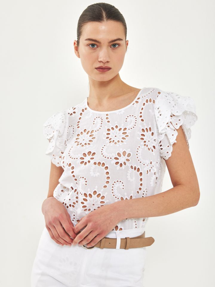 חולצה קרושה שרוול וולן בצבע לבן