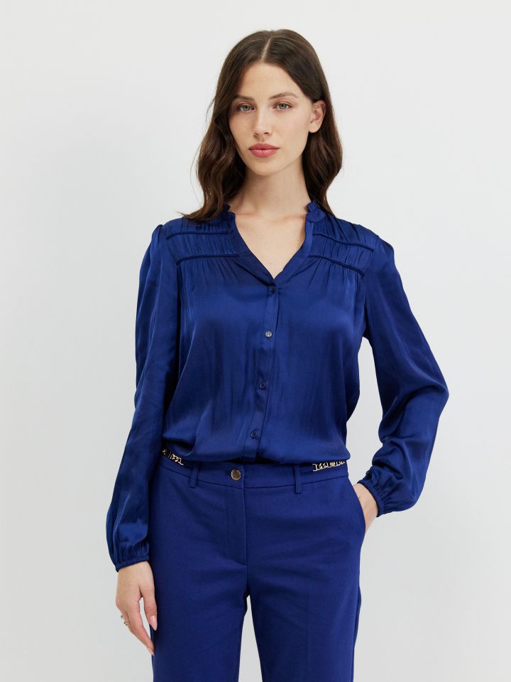 חולצה סטן PROMO בצבע כחול אינדיגו