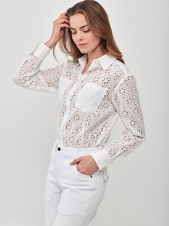 חולצה קרושה כיסים בצבע לבן