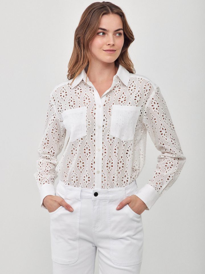 חולצה קרושה כיסים בצבע לבן