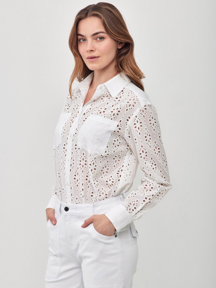 חולצה קרושה כיסים בצבע לבן
