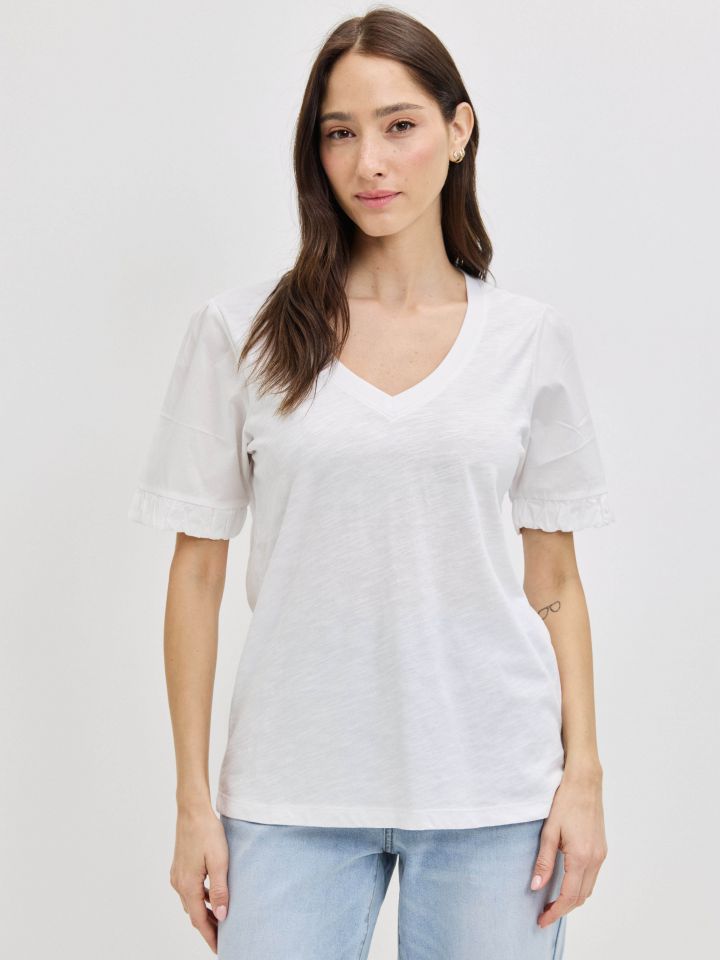 חולצה שרוול אריג PROMO בצבע לבן