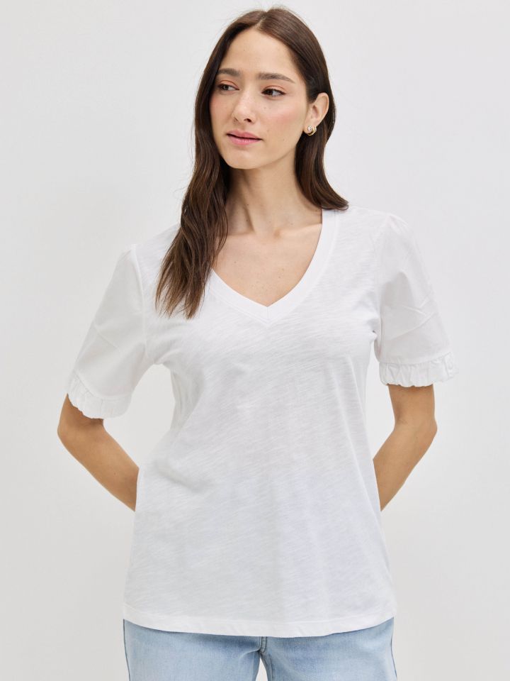 חולצה שרוול אריג PROMO בצבע לבן