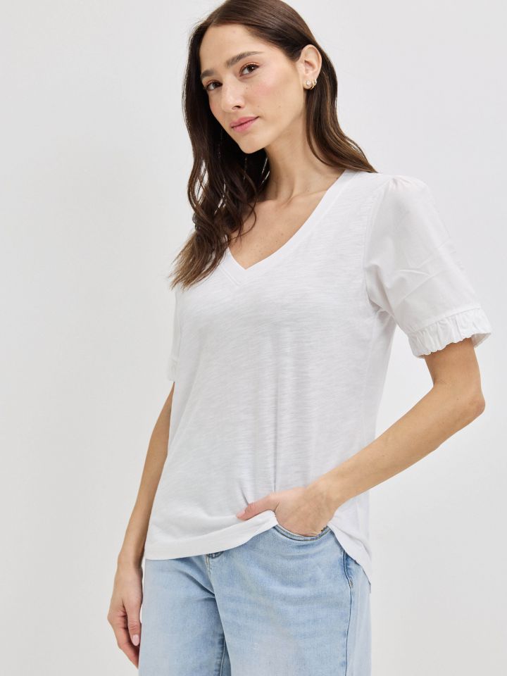 חולצה שרוול אריג PROMO בצבע לבן