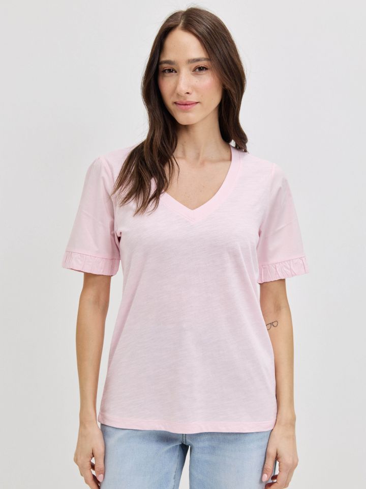 חולצה שרוול אריג PROMO בצבע ורוד