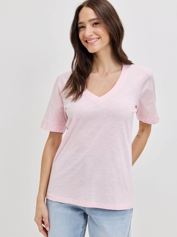 חולצה שרוול אריג PROMO בצבע ורוד