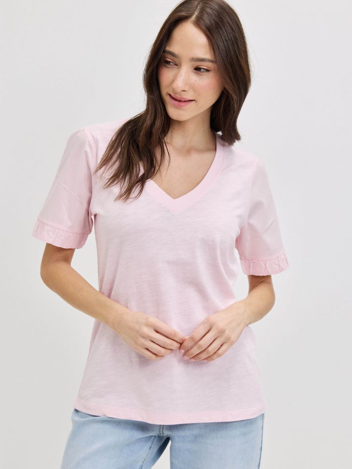 חולצה שרוול אריג PROMO בצבע ורוד