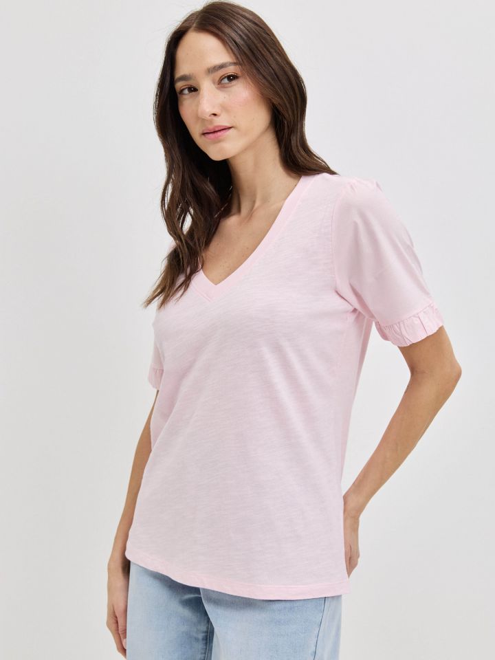 חולצה שרוול אריג PROMO בצבע ורוד