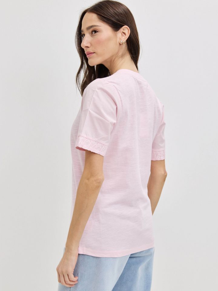 חולצה שרוול אריג PROMO בצבע ורוד