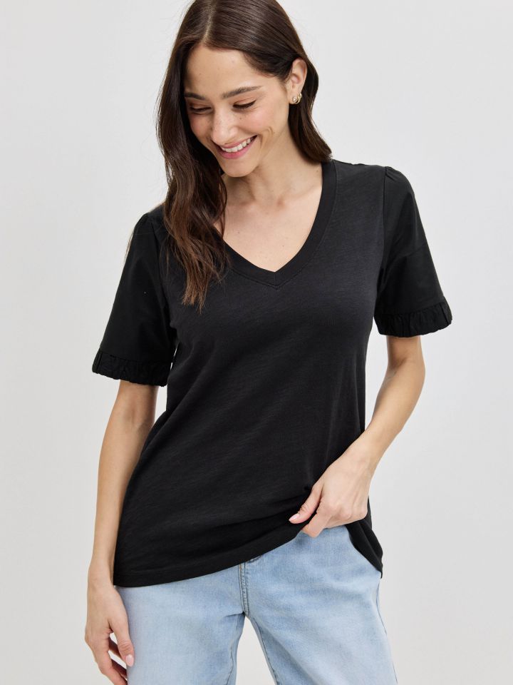 חולצה שרוול אריג PROMO בצבע שחור