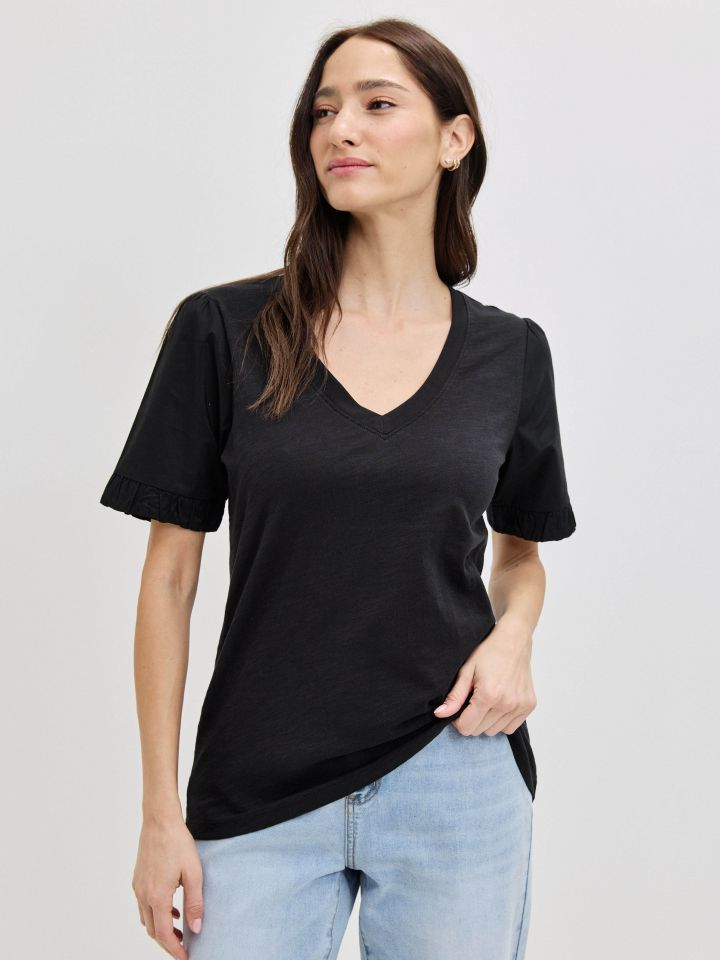 חולצה שרוול אריג PROMO בצבע שחור