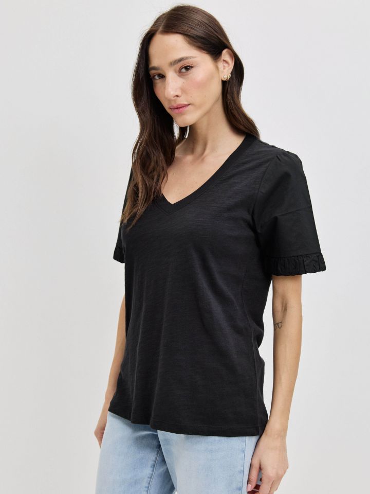 חולצה שרוול אריג PROMO בצבע שחור