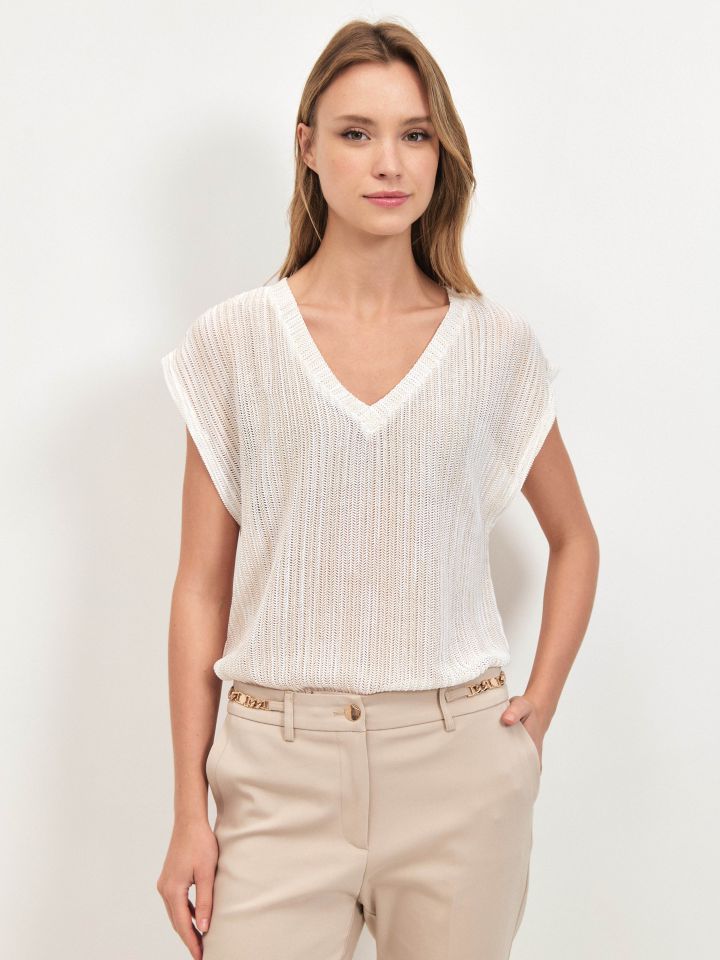 חולצה V רשת פוייל PROMO בצבע אופוויט