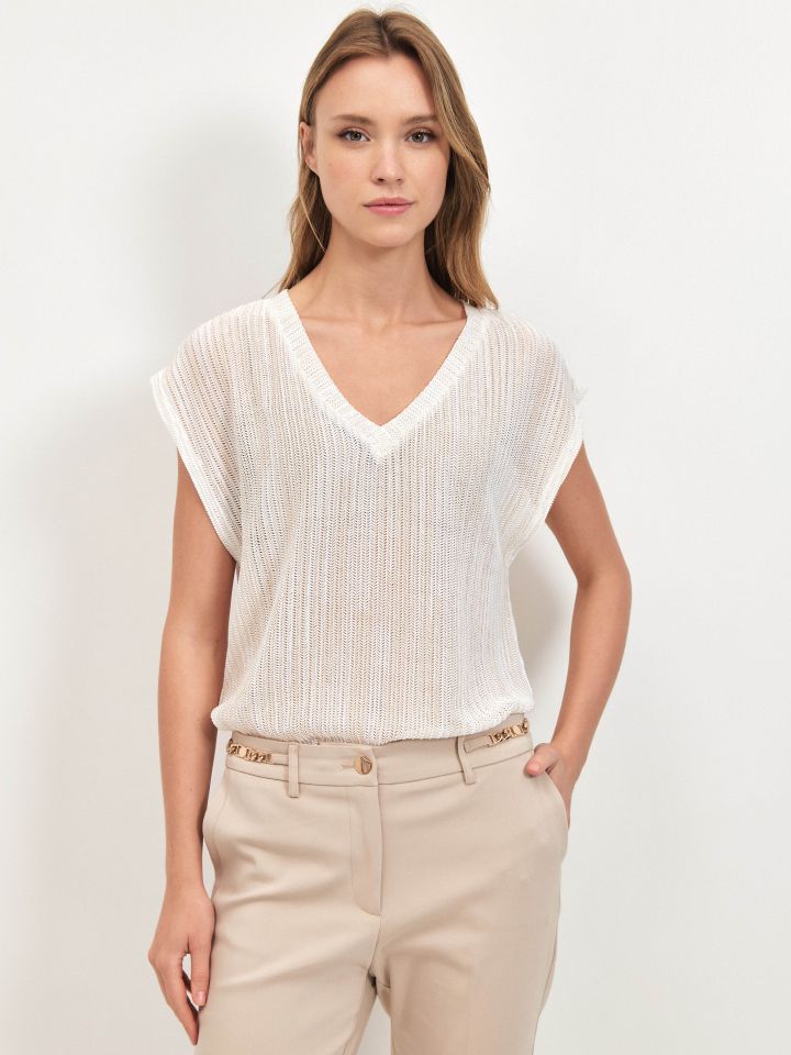 חולצה V רשת פוייל PROMO בצבע אופוויט