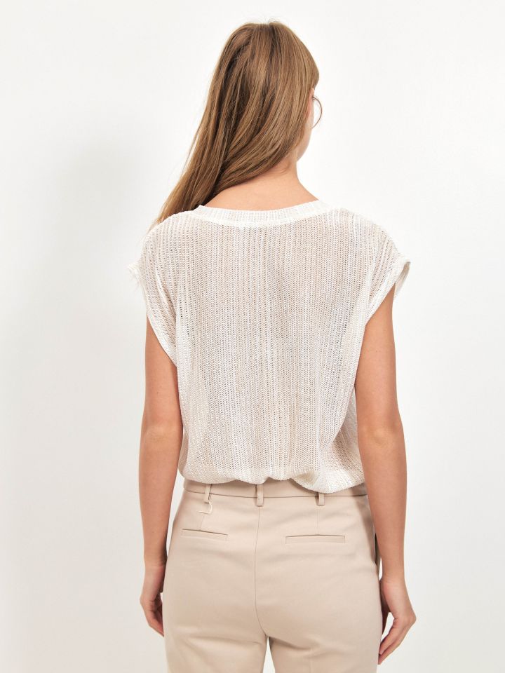 חולצה V רשת פוייל PROMO בצבע אופוויט