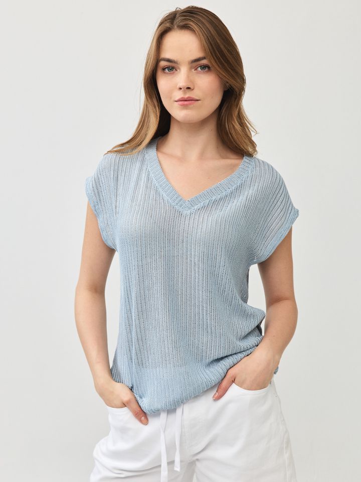 חולצה V רשת פוייל PROMO בצבע תכלת