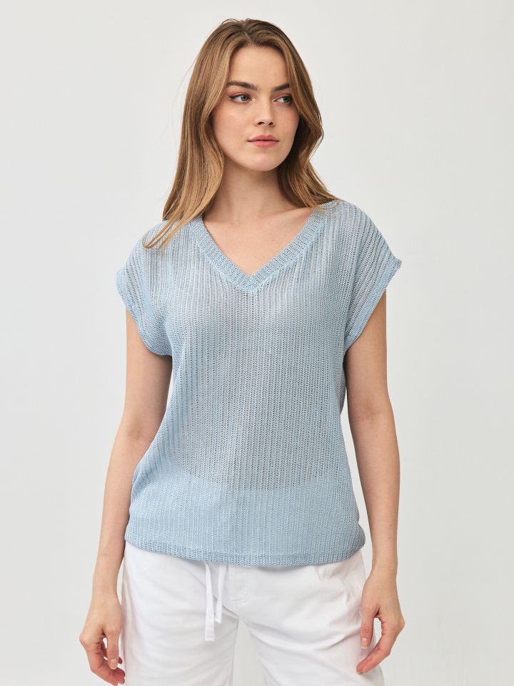 חולצה V רשת פוייל PROMO בצבע תכלת